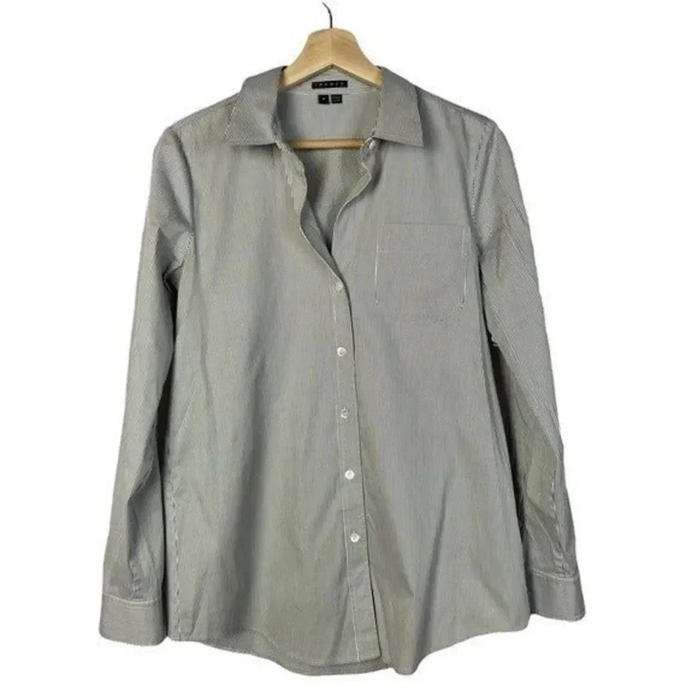 Theory Gray & White Stripe Button Down Dress Shir… - image 1